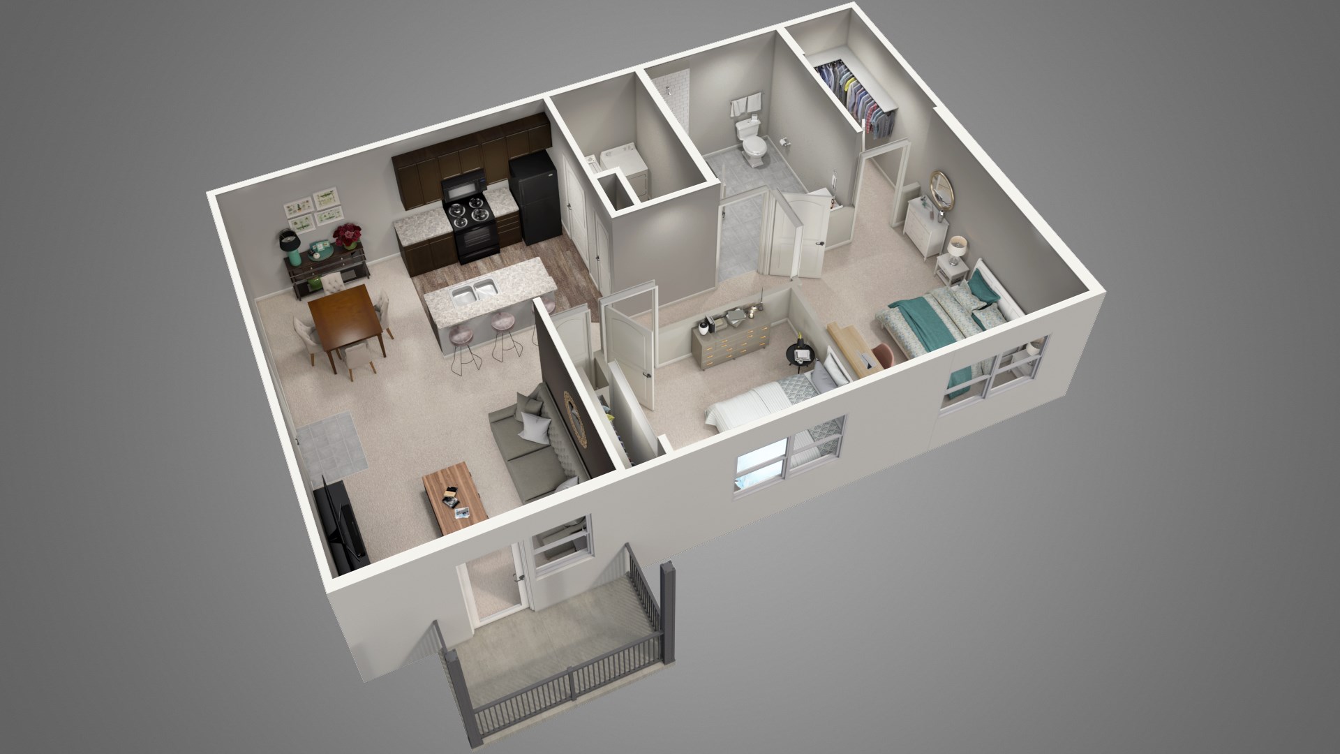 2BD-1BA Floor Plan